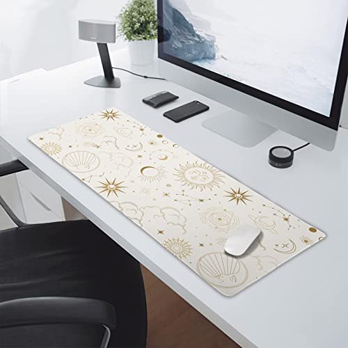 Boho Chic Sun Moon Large Mouse Pad XL Magic Mystical Galaxy Stars Clouds Extended Large Desk Mat Big White Desk Pad 80X30 CM Non-Slip Rubber Base Stitched Edge Long Mousepad,31.5×11.8 Inch - color: Chic, size: 31.5 x 11.8 inches