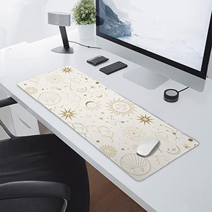 Boho Chic Sun Moon Large Mouse Pad XL Magic Mystical Galaxy Stars Clouds Extended Large Desk Mat Big White Desk Pad 80X30 CM Non-Slip Rubber Base Stitched Edge Long Mousepad,31.5×11.8 Inch - color: Chic, size: 31.5 x 11.8 inches