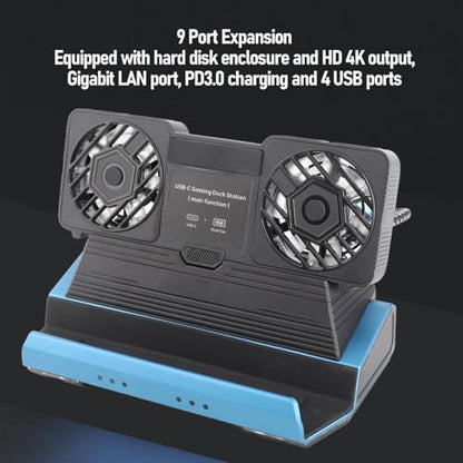 9 in 1 Docking Station for Steam Deck with RGB, 4K@60Hz HDMI, Gigabit Ethernet, USB C PD 100W, Dual Cooling Fan Dock for Handheld Gaming Consoles