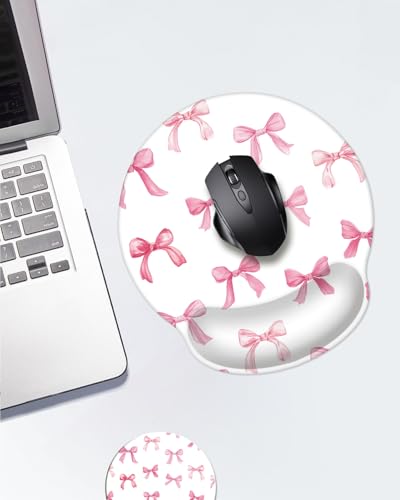 Mouse Pad with Wrist Support, Ergonomic Mouse Pad with Memory Foam Wrist Rest Cushion, Non-Slip Rubber Base Gaming Mice Pad for Home Office Computer Laptop,Pink Bow - color: Pink Bow