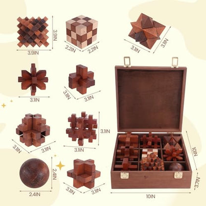 Wooden Brain Teaser Puzzles for Adults - Brain Teaser Puzzles with Wooden Box 3D Puzzle Game Toys for Adults Teens - Unlock Interlocking Puzzle Adults Teens IQ Education Smart Toys - color: Style G