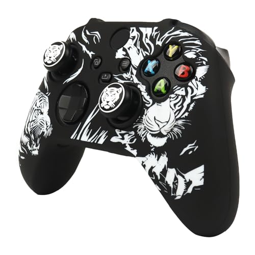 Tiger HeadController Skin Compatible with Xbox Series X Wireless Controller, RALAN Protector Case， Customised Thumb Grips Cap - color: Tiger Head black white