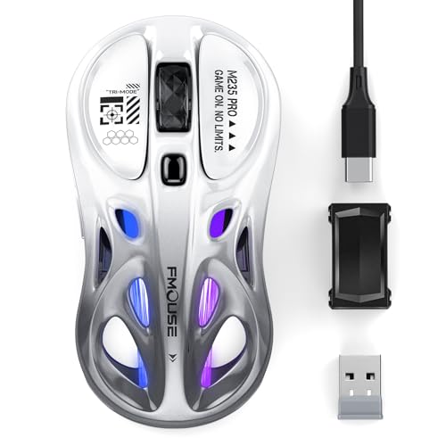 Wireless Gaming Mouse, Tri-Mode 2.4G/USB-C/Bluetooth Mouse, 800-4800 DPI, Ergonomic Optical Mouse Gamer, RGB & 6 Programmable Buttons, 65g, Rechargeable, for PC/Mac/Laptop