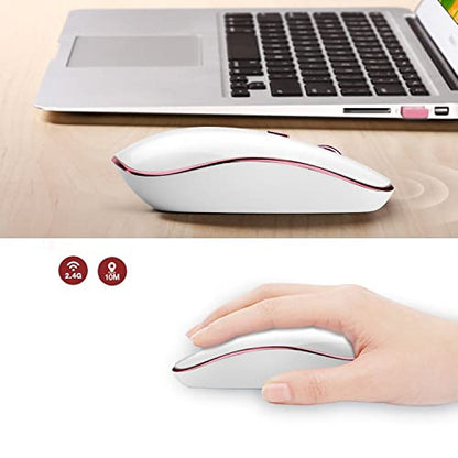 JOYACCESS Wireless Mouse for Laptop - Ultra Thin, Silent, 2400 DPI Portable Optical Mouse for Laptop,Computer,MacBook,Windows, Chromebook, PC (White + Pink) - color: Silver