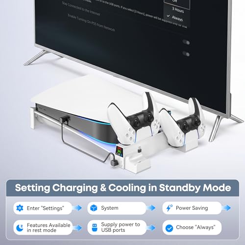 OIVO PS5 Horizontal Stand and Cooling Station with 3-Level Cooling Fan, Dual PS5 Controller Charger for PlayStation 5 Controller, Horizontal PS 5 Cooling Stand(Not for PS 5 Slim/Pro)