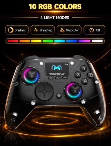 AOC PC Controller with Interactive Screen, Hall Effect Sticks & Triggers | for PC/Switch/Switch 2/PS4/iOS/Android/Steam Deck, BT/2.4G/Wired, Screen Setup,No-Drift Hall Joysticks, Macro,RGB, Up to 18H - color: Black