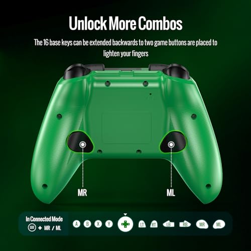 BETMI Wireless Controller Compatible with Xbox|PC, Built-in Audio Jack | Built-in Audio Jack/Macro/Turbo/Hall Effect Joysticks/2.4GHz Dongle, Compatible with Xbox One, Series X/S (Green/Black)