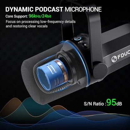 FDUCE Dynamic Microphone, XLR/USB Podcast Recording PC Microphone for Vocal Voice-Over Streaming, Studio Metal Mic with Mute, Headphone Jack, Monitoring Volume Control, with Boom Arm (SL40+) - style: SL40 with Boom Arm