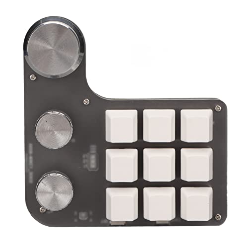 Yoidesu 9 Keys One Handed Mechanical Gaming Keyboard, Mini Keypad Programmable Macro Keyboard with 3 Knobs, USB Shortcut Multifunction Keyboard for PC Computer Gaming (White)