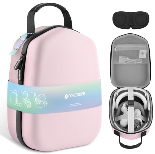 FOREGOER Hard Carrying Case Compatible with Meta Quest 3S/Quest 3/Oculus Quest 2 Official Original, Portable Travel Vision Pro Case for Touch Controllers Accessories - color: Pink, size: M/For Official Original & Elite Strap