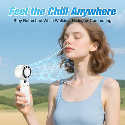 Portable Ice Cooling Handheld Turbo Fan, 100 Speeds, 4000mAh, Speed Display | 15,500 RPM brushless motor, USB-C charging, digital display, foldable desk mode and wearable neck use with included lanyard.
