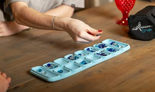 Travel Mancala Board Game Set – Flexible Silicone Roll-Up Board, 50 Stones & Zippered Canvas Bag – Portable Strategy Game for Adults & Teens (Light Teal) - color: Light Teal