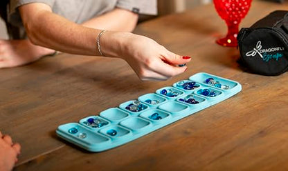 Travel Mancala Board Game Set – Flexible Silicone Roll-Up Board, 50 Stones & Zippered Canvas Bag – Portable Strategy Game for Adults & Teens (Light Teal) - color: Light Teal