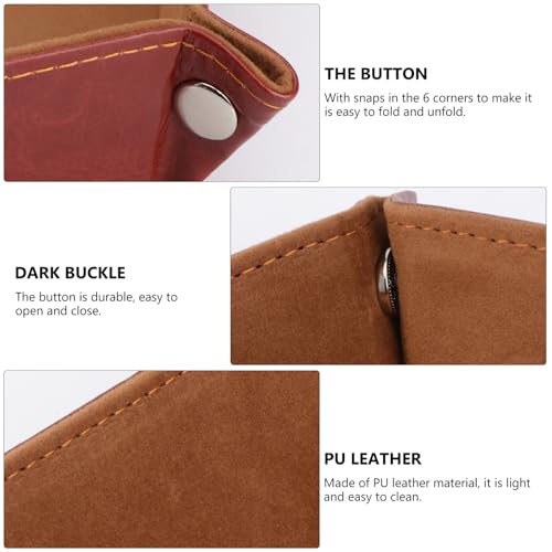 BESPORTBLE Hexagon Pu Leather Dice Tray Foldable Felt Storage Box Brown for Tabletop RPG Games and Board Game Accessories