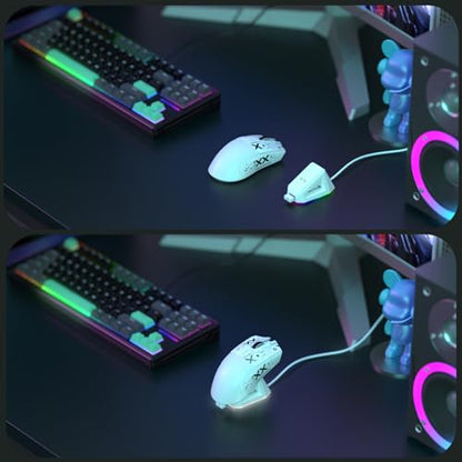 ATTACK SHARK X11 59g Lightweight Wireless Gaming Mouse,RGB Magnetic Charging Dock,Tri-Mode-BT/2.4G Wireless/Wired Mouse with Grip Tape,22000 DPI,5 Programmable Buttons for Pc/Mac(White&Sticker) - color: White & Griptape
