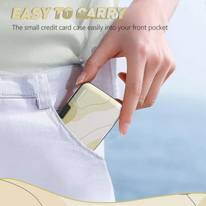 Credit Card Holder, Beige Mini RFID Aluminum Card Wallet Business Card Case | Small Blocking Slim Metal RFID Blocking Front Pocket Wallet Hard Case Durable CC Holder for Women Girls Arts - color: Art Modern Brown