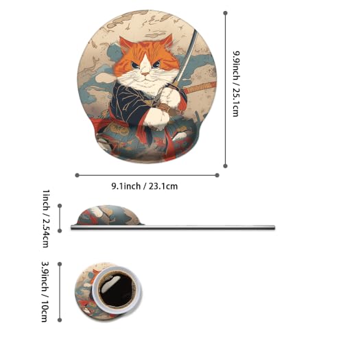 Mouse Pad with Wrist Support, Ergonomic Mouse Pad with Memory Foam Wrist Rest Cushion, Non-Slip Rubber Base Gaming Mice Pad for Home Office Computer Laptop,Japanese Cat - color: Japanese Cat