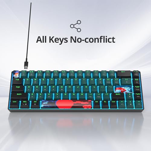 Protable 60% Percent Gaming Keyboard Mechanical, Mini Compact Ice-Blue LED Backlit 68 Keys Wired Office Keyboard with Red Switch for Mac/Win/PS4/PS5(68Green/red Switch) - color: 68Green/red Switch