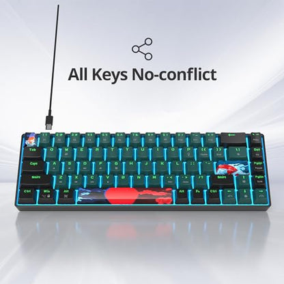 Protable 60% Percent Gaming Keyboard Mechanical, Mini Compact Ice-Blue LED Backlit 68 Keys Wired Office Keyboard with Red Switch for Mac/Win/PS4/PS5(68Green/red Switch) - color: 68Green/red Switch
