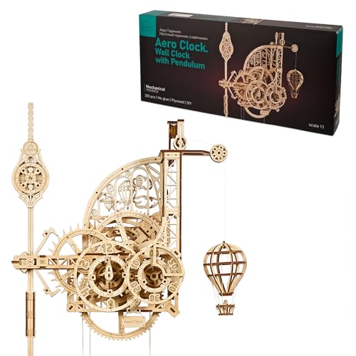 UGEARS Aero Clock Wooden 3D Puzzles for Adults - Mechanical Wooden Model Kits for Adults to Build, Wall Clock 3D Puzzle with Pendulum Model Kit, DIY Miniature Kit Crafts Gift for Fathers Day - style: Aero Clock