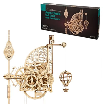 UGEARS Aero Clock Wooden 3D Puzzles for Adults - Mechanical Wooden Model Kits for Adults to Build, Wall Clock 3D Puzzle with Pendulum Model Kit, DIY Miniature Kit Crafts Gift for Fathers Day - style: Aero Clock