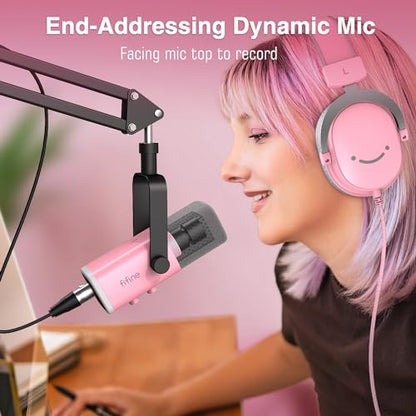 FIFINE Gaming XLR/USB Microphone Kit and Audio Mixer, Streaming Dynamic Mic Set for PC,with Headphones Jack,Gain Knob,Arm Stand,PC Mixer with XLR Interface,for Video(AM8TP+SC3W)