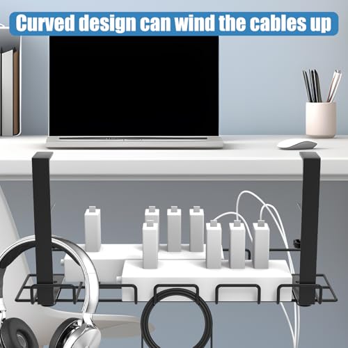 Under Desk Cable Management Tray with 52Pcs Different Essential Accessories | No Drill Steel Cord Organizer Kit for Home Office Standing Desk (15.7/13.4inch, Black)