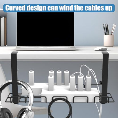 Under Desk Cable Management Tray with 52Pcs Different Essential Accessories | No Drill Steel Cord Organizer Kit for Home Office Standing Desk (15.7/13.4inch, Black)