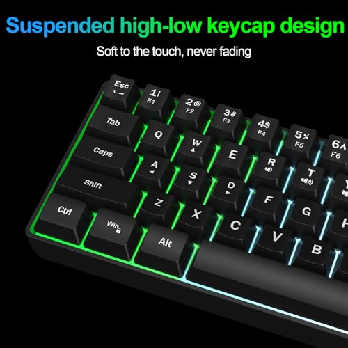 Wired RGB Gaming Membrance Keyboard. 60 Percent Mini Creamy LED Computer Keyboard .Small Ergonomic Clicky Teclado with ABS Backlit Unreplaceable Keycaps. (White Case + Grey Keycaps)