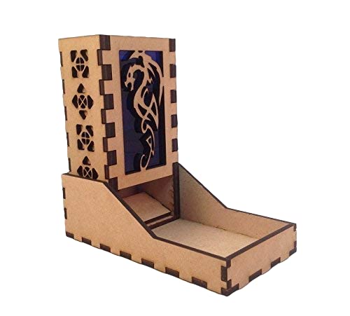 Dragon Mini Dice Tower v1 Dark Blue Acrylic Window Laser Cut MDF Unique Fast Shipping
