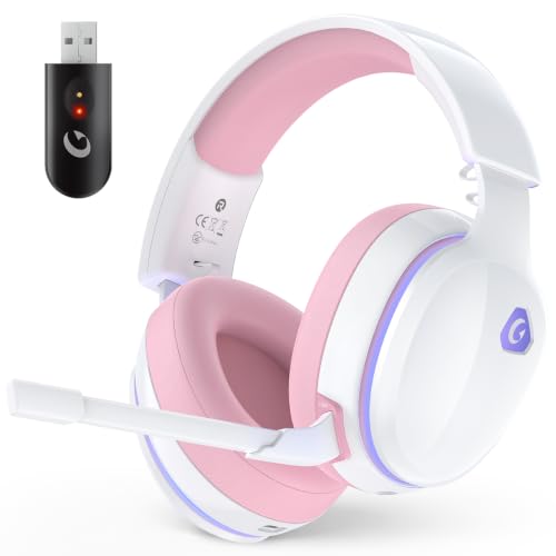 AOC 2.4GHz Wireless Gaming Headset for PS5, PS4 Fortnite & Call of Duty/FPS Gamers, PC, Switch, Bluetooth 6.0 Gaming Headphones with Noise Canceling Mic, 7.1 Virtual Surround, 45Hr Battery - Pink - color: Pink