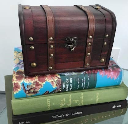 Wood and Leather Treasure Decorative Storage Chest With Lock and Lids - Handcrafted Small Stash Box for Home Decor