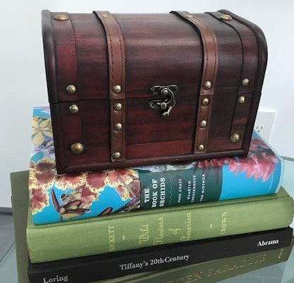 Wood and Leather Treasure Decorative Storage Chest With Lock and Lids - Handcrafted Small Stash Box for Home Decor