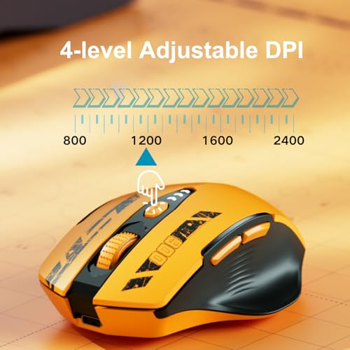 Uineer Bluetooth Mouse, Tri-Mode Wireless, Rechargeable, 3-Device Switch | Dual Bluetooth plus 2.4G connectivity, 3-device switching and a visible rechargeable battery level. - color: Yellow Black
