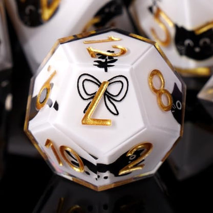 DND Dice Set, 7 Pcs Sharp Edge D&D Dice Polyhedral Resin Cat Dice for Dungeons and Dragons RPG MTG Role Playing Table Games - color: White