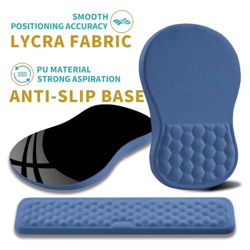 Hokafenle 2 in 1 Ergonomic Mouse Pad Wrist Support & Wrist Rest for Computer Keyboard Set, with Relieve Carpal Tunnel Pain Massage Bulge and Full Memory Gel Design (2In1 Set, Midnight Blue) - color: Hk019-midnight Blue