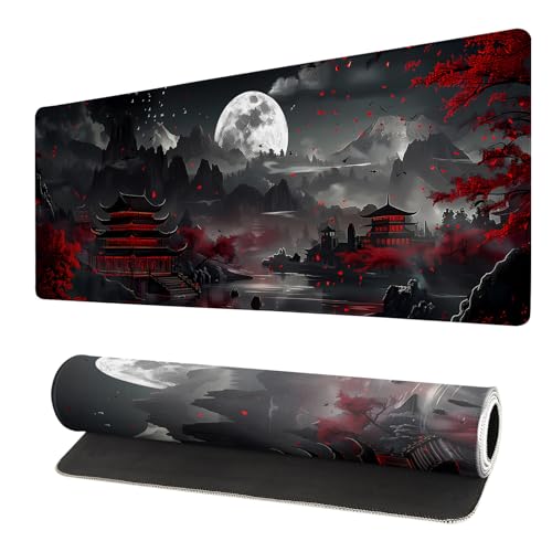 Extended Gaming Mouse Pad, Large Desk Mat XL Anime Mouse Pad Waterproof with Stitched Edges, Non-Slip Desktop Pad for Home and Office, Level Up Your 31.5x11.8 Inch (Night Lake) - color: Night Lake
