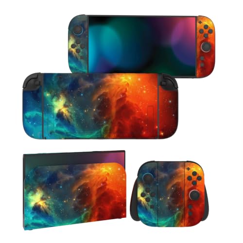 PlayVital for Nintendo Switch 2 Skin Full Set (2-Pack) - Protective Vinyl Decal Stickers for Switch 2 Console, Joycons, Handle Grips & Dock | No Residue, Anti-Scratch - Orange Star Universe - color: Orange Star Universe