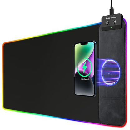 Gaming Mouse Pad, Wireless Charging Mouse Pad Gaming, 31.5"x11.8" Large RGB Desk Mat for Laptop/Computer/Keyboard, 9 Light Modes, Waterproof Smooth Surface, Non-Slip Base, Black - color: Black+RGB