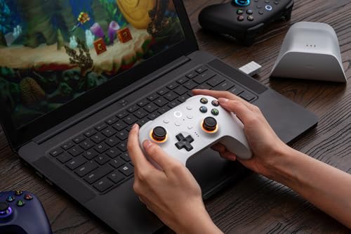 8Bitdo Ultimate 2 Wireless Controller for PC, Apple, Steam & Android, White | TMR Joysticks, Hall/Tactile Triggers, 8Speed 2.4G, 1000Hz Polling Rate, Motion Control, RGB Fire Ring, Charging Dock - color: White