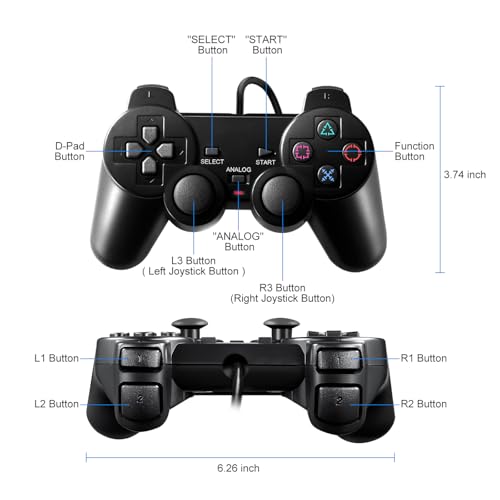 HaeBorl PS2 Controller,2 Pack Wired Controller for PS2/PS2 Slim/PS1 | PS2 Replacement Wired Controller with Dual Vibration, High Stable Signal, Black - color: Black
