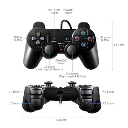 HaeBorl PS2 Controller,2 Pack Wired Controller for PS2/PS2 Slim/PS1 | PS2 Replacement Wired Controller with Dual Vibration, High Stable Signal, Black - color: Black
