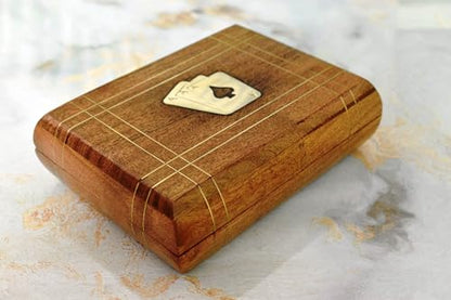 Playing Cards Holder, Handmade Wooden Card Storage Box with Brass Inlay Design, Anniversary Birthday Gifts Made in India (Design 5) - color: Design 5