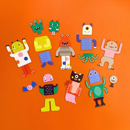 Petit Collage Magnetic Play Set, Monsters – Mix & Match Magnetic Game Board, Ideal for Ages 3+ – Includes 2 Magnetic Scenes and Over 25 Magnet Pieces, Ideal Travel Activity for Kids - color: Mix + Match Monsters Magnetic Play Set