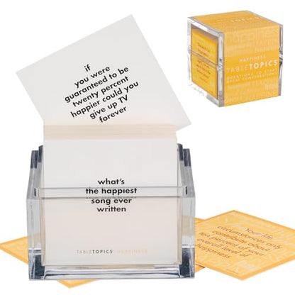 TableTopics Happiness Question Card Game - 135 Conversation Starter Cards with Tips, Ideas, & Quotes to Spark Meaningful Discussions with Adults at Dinner Parties, Girls’ Nights, and More