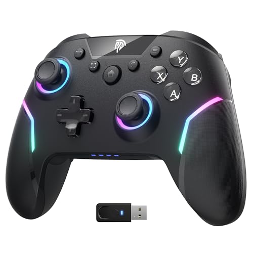 EasySMX X20 Wireless Gaming Controller with 2-Stage Hall Effect Sticks | RGB Backlit, 1000Hz Polling Rate, 6-Axis Gyro on Multi-Platform, Mech Buttons- Compatible with PC/Switch/Steam/Android, Black - color: black rgb