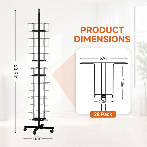 TONGMO 7-Tier Greeting Card Display Rack: 28-Pocket Rotating Countertop Stand for Postcards, Brochures, and Greeting Cards (White, 68.9”H) - color: 28 Pockets-Black