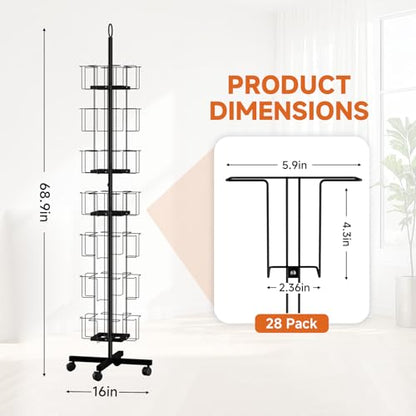 TONGMO 7-Tier Greeting Card Display Rack: 28-Pocket Rotating Countertop Stand for Postcards, Brochures, and Greeting Cards (White, 68.9”H) - color: 28 Pockets-Black