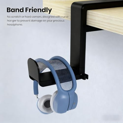 360 Degree Rotating Headphone Stand Under Desk Hanger Clamp Mount Universal Headset Holder Hook (White) - color: White