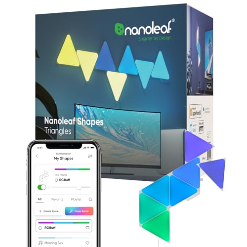 Nanoleaf Shapes LED Lights for Wall, WiFi Smart Home Wall Panel Light RGBW 16M+ Color LED Dimmable Gaming and Home Decor Wall Lights Smarter Kits (Triangles Smarter Kit 7 Pack) - size: Triangles Smarter Kit (7 Pack)